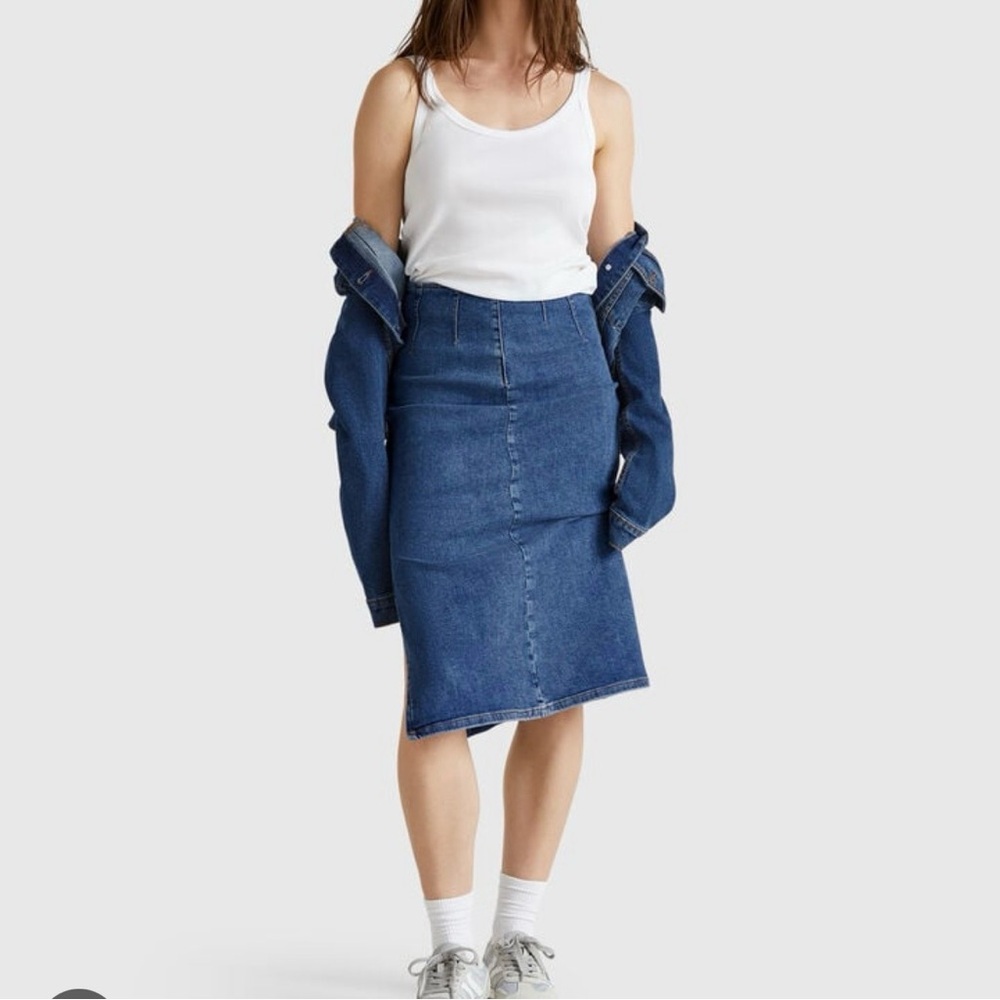 United Colors Of Benetton Blue Pencil Skirt, Cotton Stretch, NWT, Zip